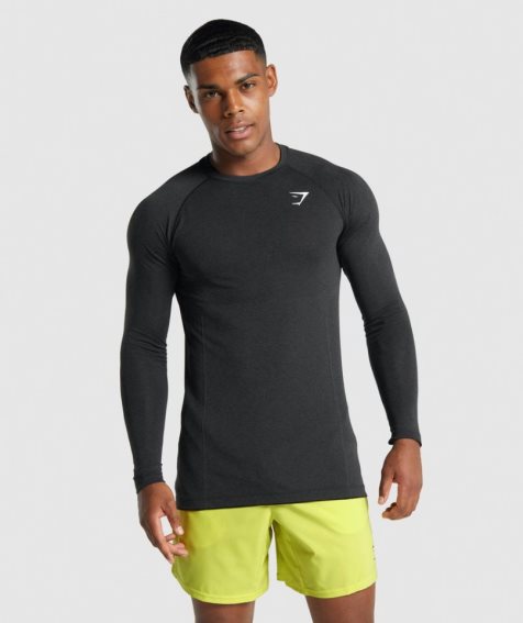 Men's Gymshark Vital Light Seamless Long Sleeve T-Shirts Black | NZ 6HKPJM